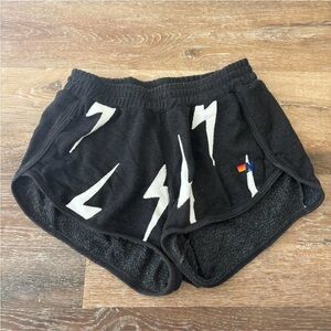 Aviator Nation Black Shorts with White Lightning Bolts